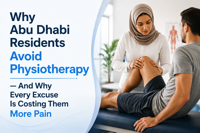 Hijab-wearing female physiotherapist assessing a male patient’s knee during a physiotherapy session in a modern clinic, illustrating professional rehabilitation care for pain management and recovery.